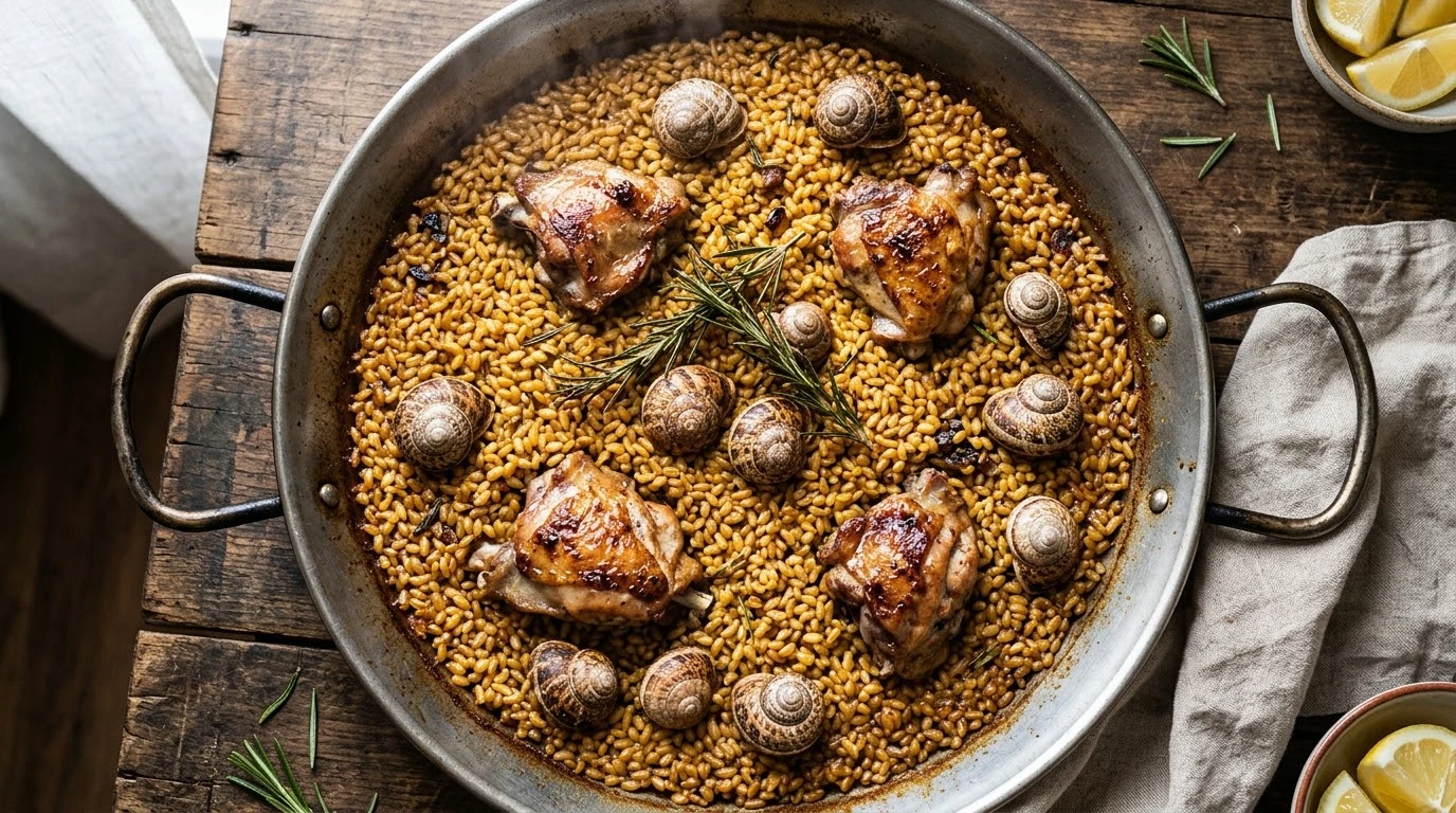 Arroz con Conejo de Campo, Caracoles y Azafrán de La Mancha DOP: La Cúspide del Fuego y el Terruño