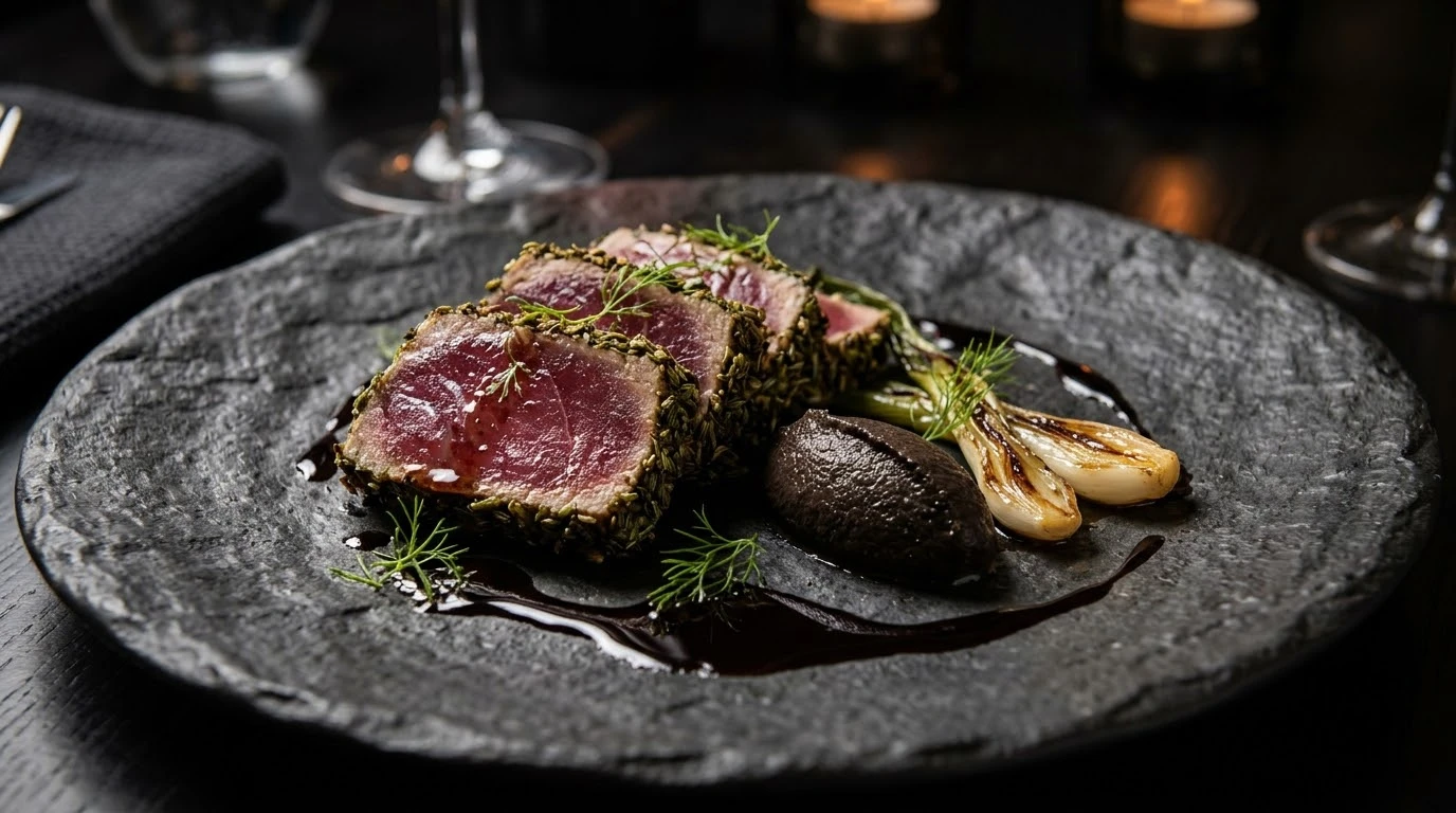 Atun Rojo de Almadraba a la Brasa con Costra de Semillas de Hinojo Silvestre y Tapenade - Fase 4: Asado de las Cebolletas al Rescoldo