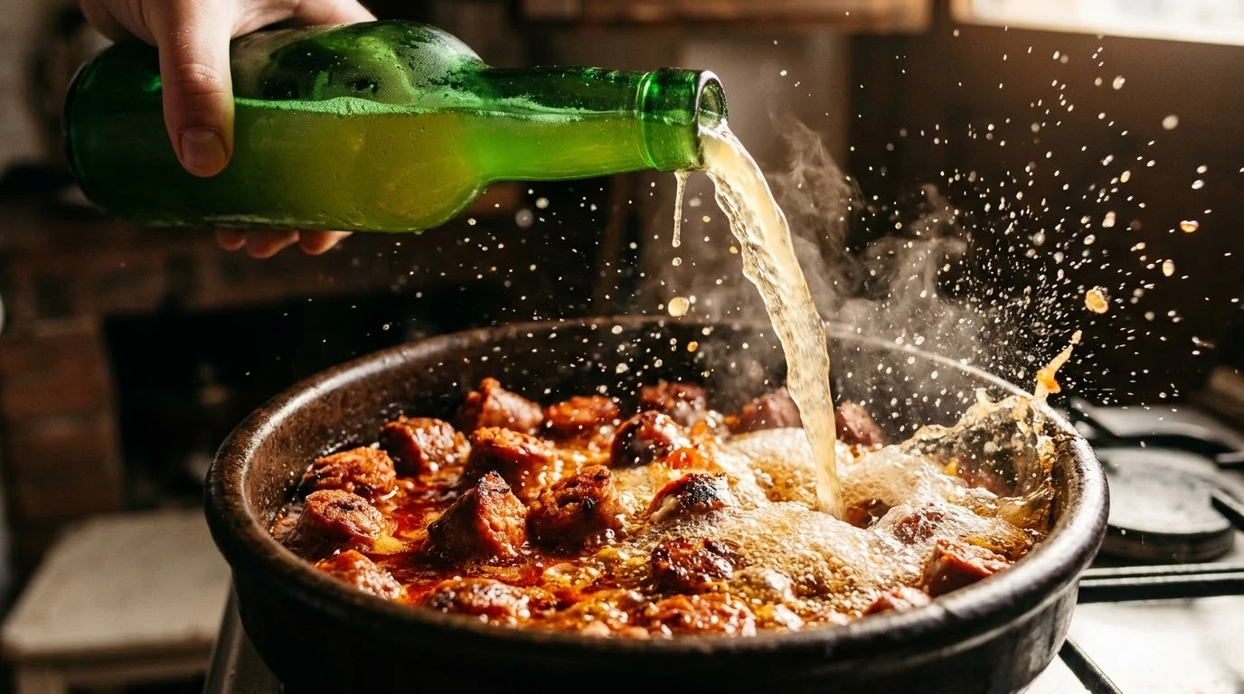 Chorizos a la Sidra al Estilo Tradicional del Llagar Asturiano - Fase 2: Sellado Térmico Inicial (Bloqueo y Despertar del Pimentón)
