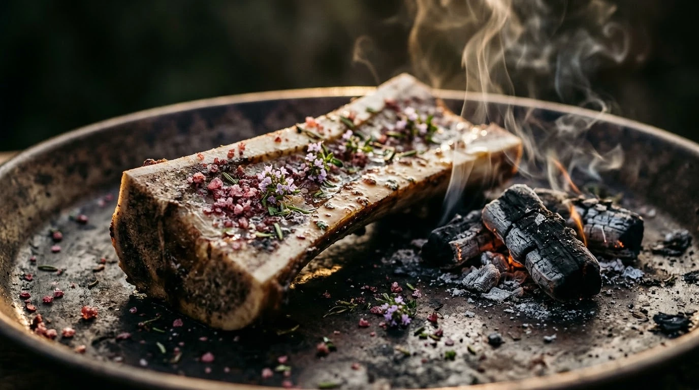 Chuletón de Buey Madurado 60 Días a la Brasa Viva de Sarmientos de Viña Vieja: Geología, Fuego Telúrico y el Vínculo Molecular con Ribera del Duero - Fase 6: Trinchado de Precisión, Lacado y Salazón Geométrica