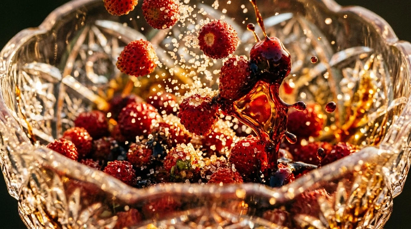 Fresas Silvestres de Bosque Maceradas al Minuto con Aceto Balsamico Tradizionale di Modena DOP Extravecchio - Fase 2: Imprimación Seca y Despertar Osmótico
