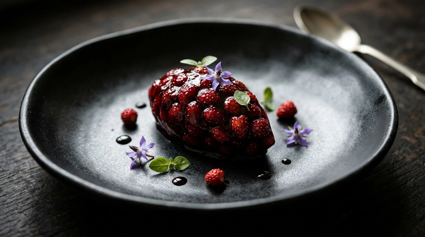 Fresas Silvestres de Bosque Maceradas al Minuto con Aceto Balsamico Tradizionale di Modena DOP Extravecchio - Fase 4: Maceración al Minuto en Cronómetro Riguroso