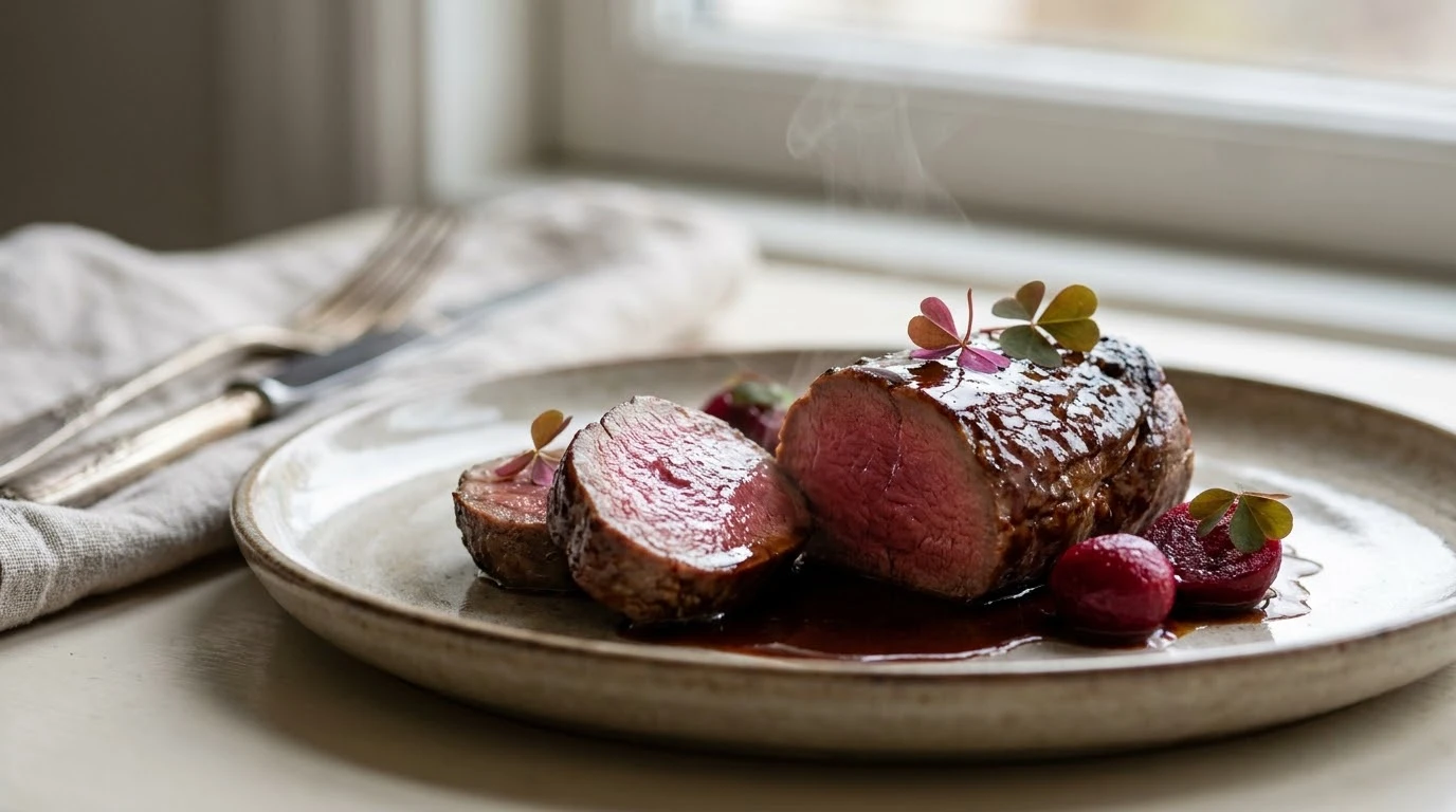Plato final emplatado con corte transversal y brillo de demi-glace