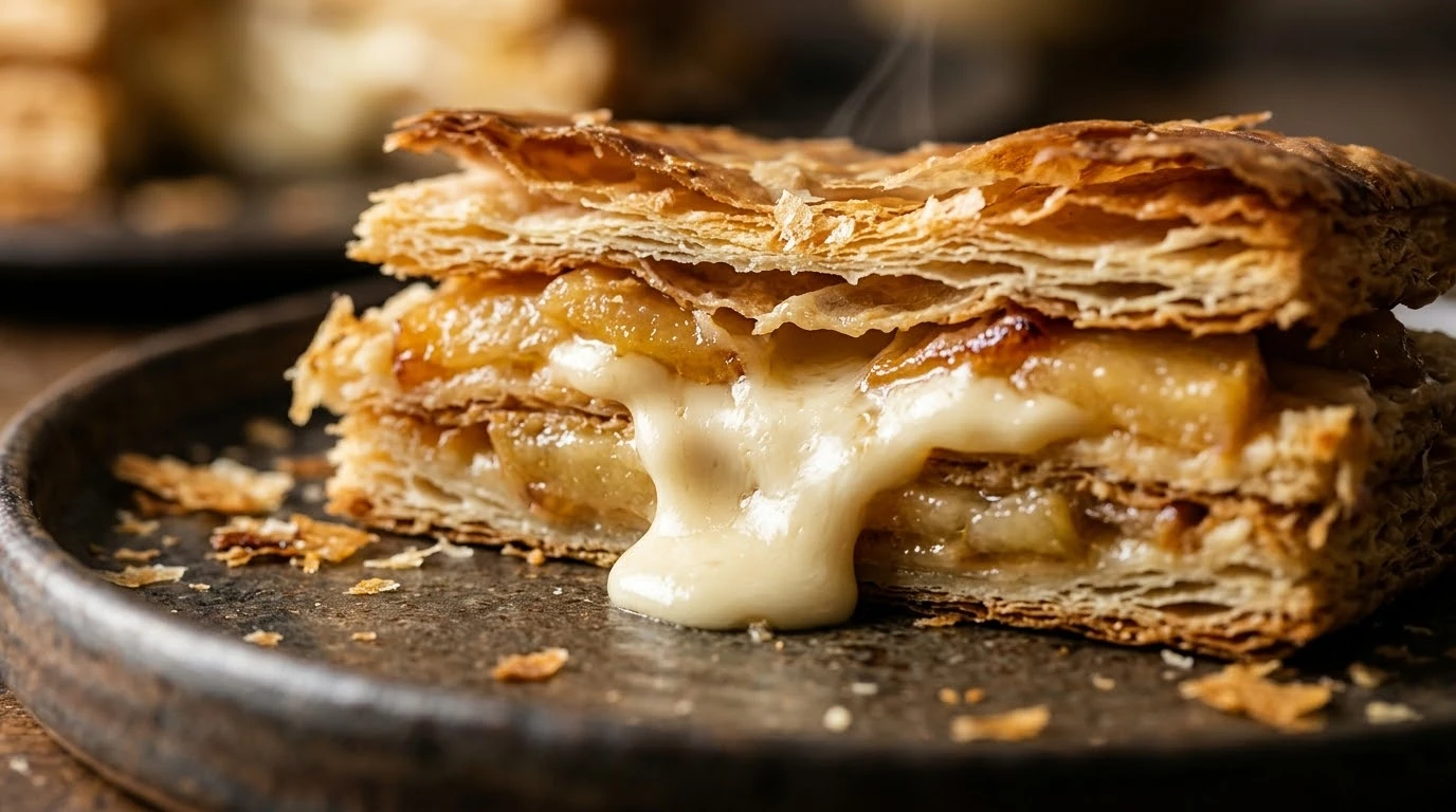 Milhojas Crujiente de Manzana Reineta Asada y Torta del Casar DOP - Fase 1: Horneado y Laminación del Hojaldre Invertido
