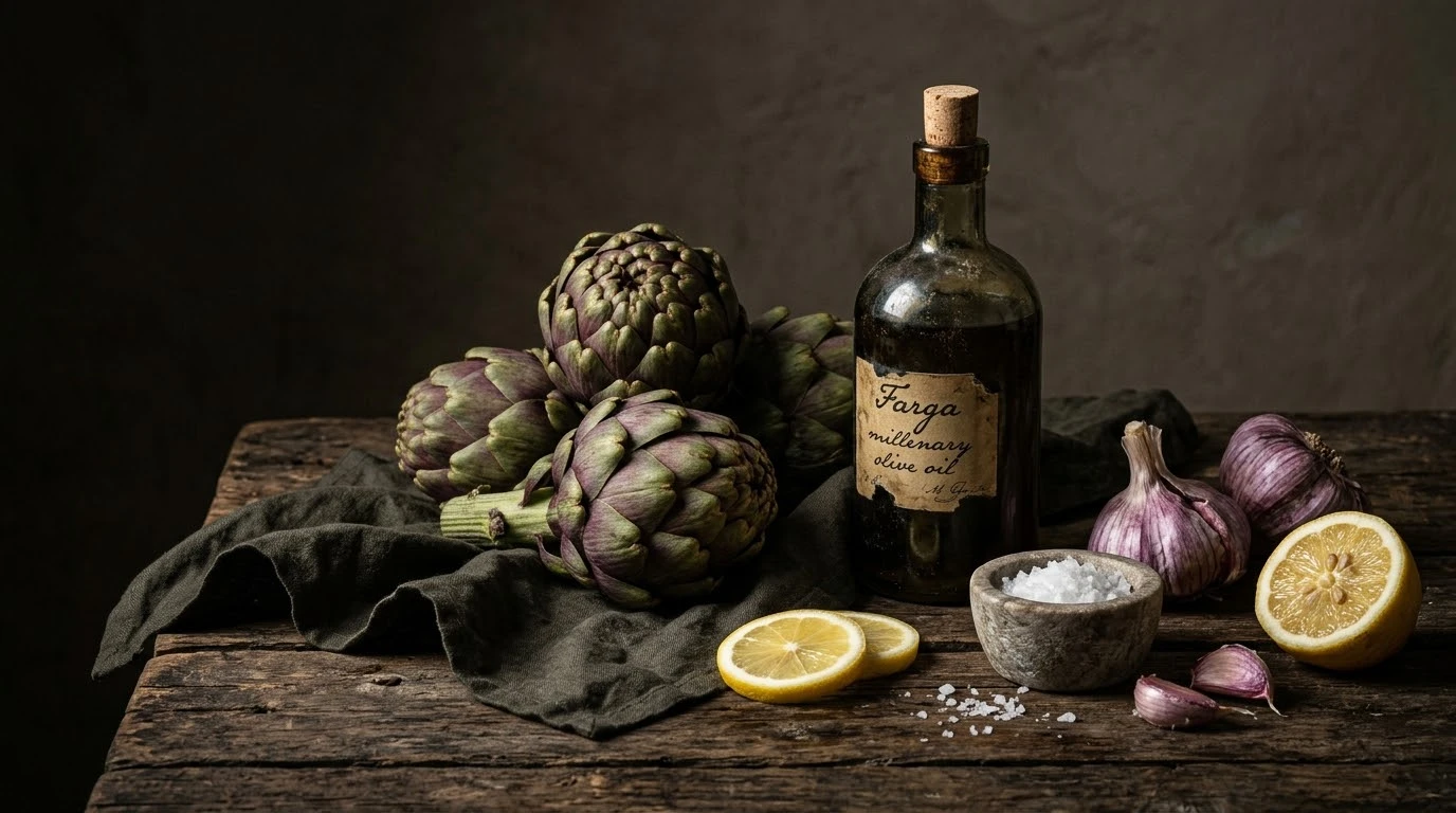 Corazones de Alcachofa de Benicarló Confitados en Aceite de Olivos Milenarios - Fase 3: Aromatización y Templado del Aceite Milenario