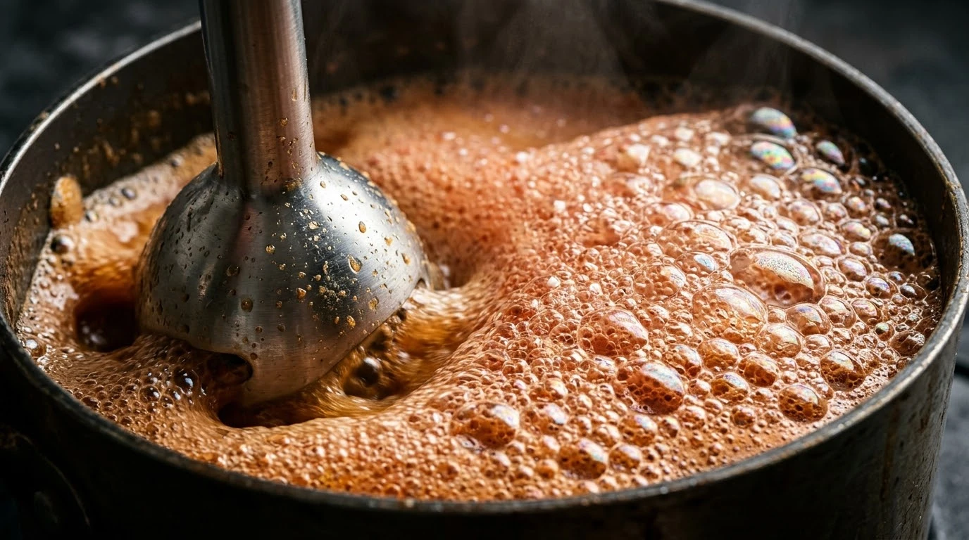 Receta de Crema Aterciopelada de Espárrago de Navarra IGP con Cigala Salteada y Aire de su Propio Jugo - Fase 4: Concentrado Reducido y Tostado de Jugo de Cigala