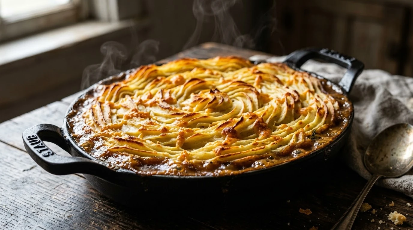 Receta de Shepherd’s Pie Tradicional: Guiso Confitado de Cordero y Puré Duquesa Gratinado