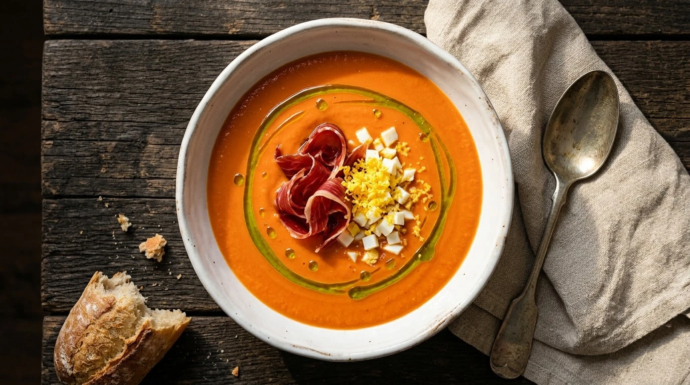 Salmorejo Cordobés Tradicional con Emulsión Cruda de Picudo de Baena