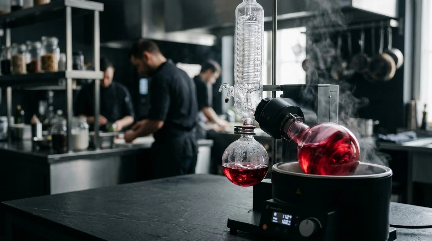 Presentación Editorial — El Rotavapor en la Vanguardia Culinaria: Destilación al Vacío, Captura de Aromas Volátiles y Concentración en Frío