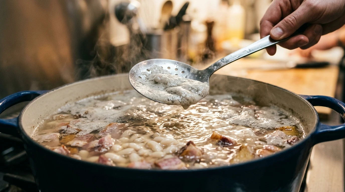 Receta de Fabada Asturiana Tradicional de Alta Cocina - Sellado Maillard y Fondo Aromático