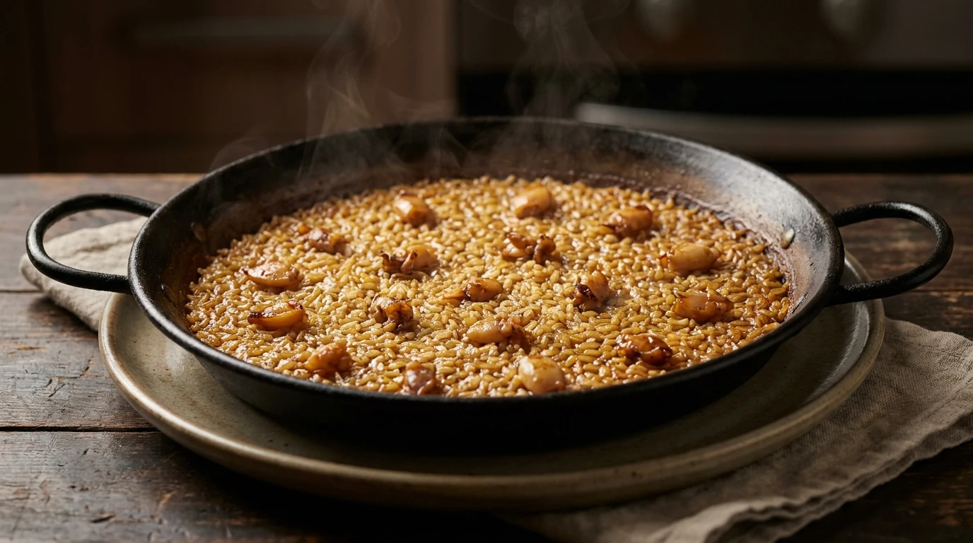 Receta Canónica de Arroz a Banda al Fumet de Morralla y Salmorreta Tradicional - Integración de la salmorreta y nacarado termodinámico del cereal