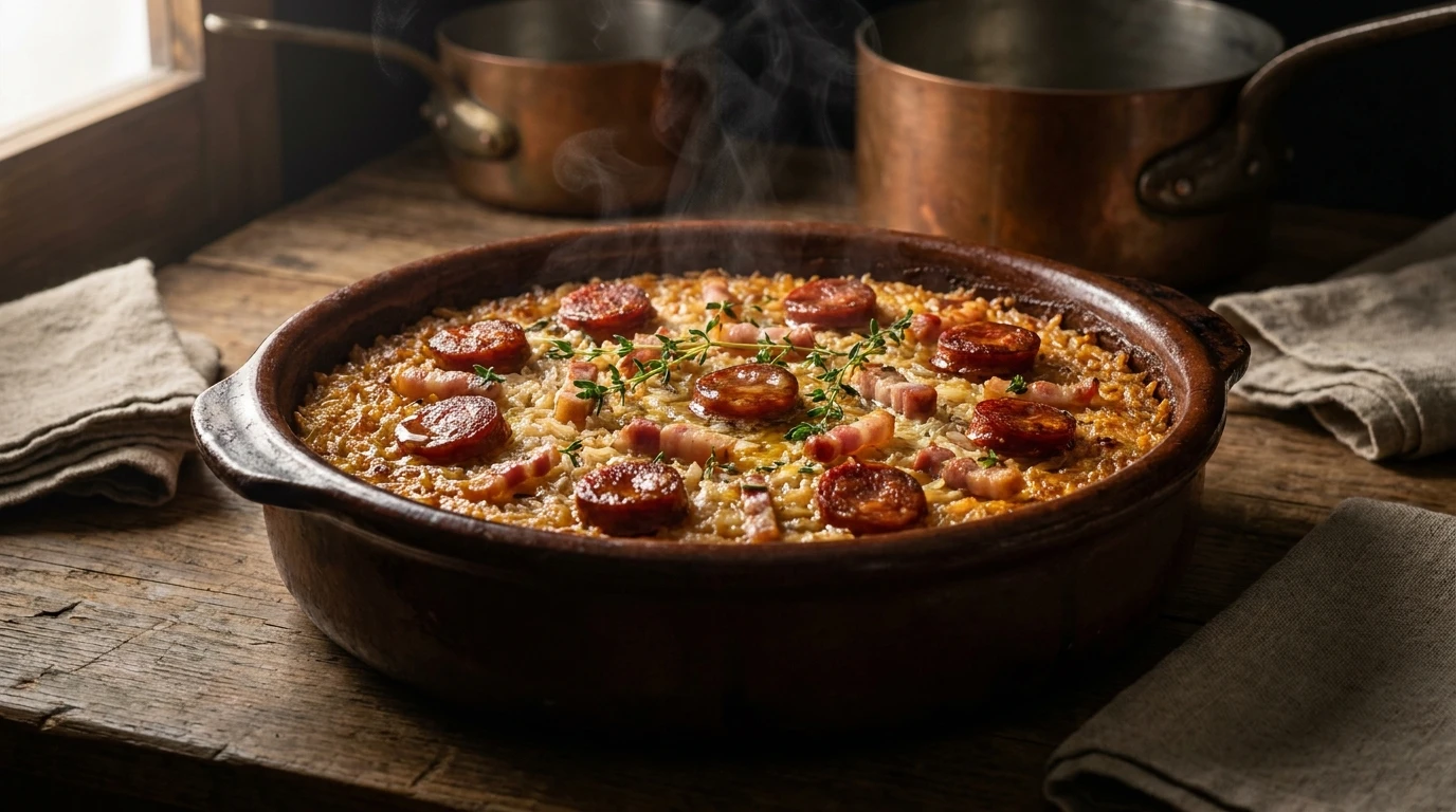 Receta de Arroz de Pato Tradicional al Horno con Embutidos Ibéricos y Reducción Noble - Caramelización Cenital y Reposo Isobárico