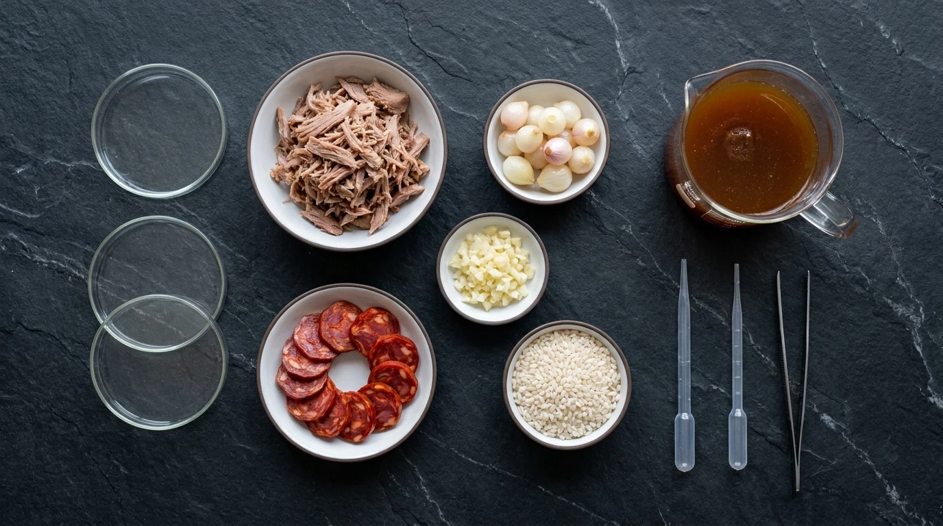 Receta de Arroz de Pato Tradicional al Horno con Embutidos Ibéricos y Reducción Noble - Clarificación, Desgrasado Criogénico y Deshebbrado Muscular