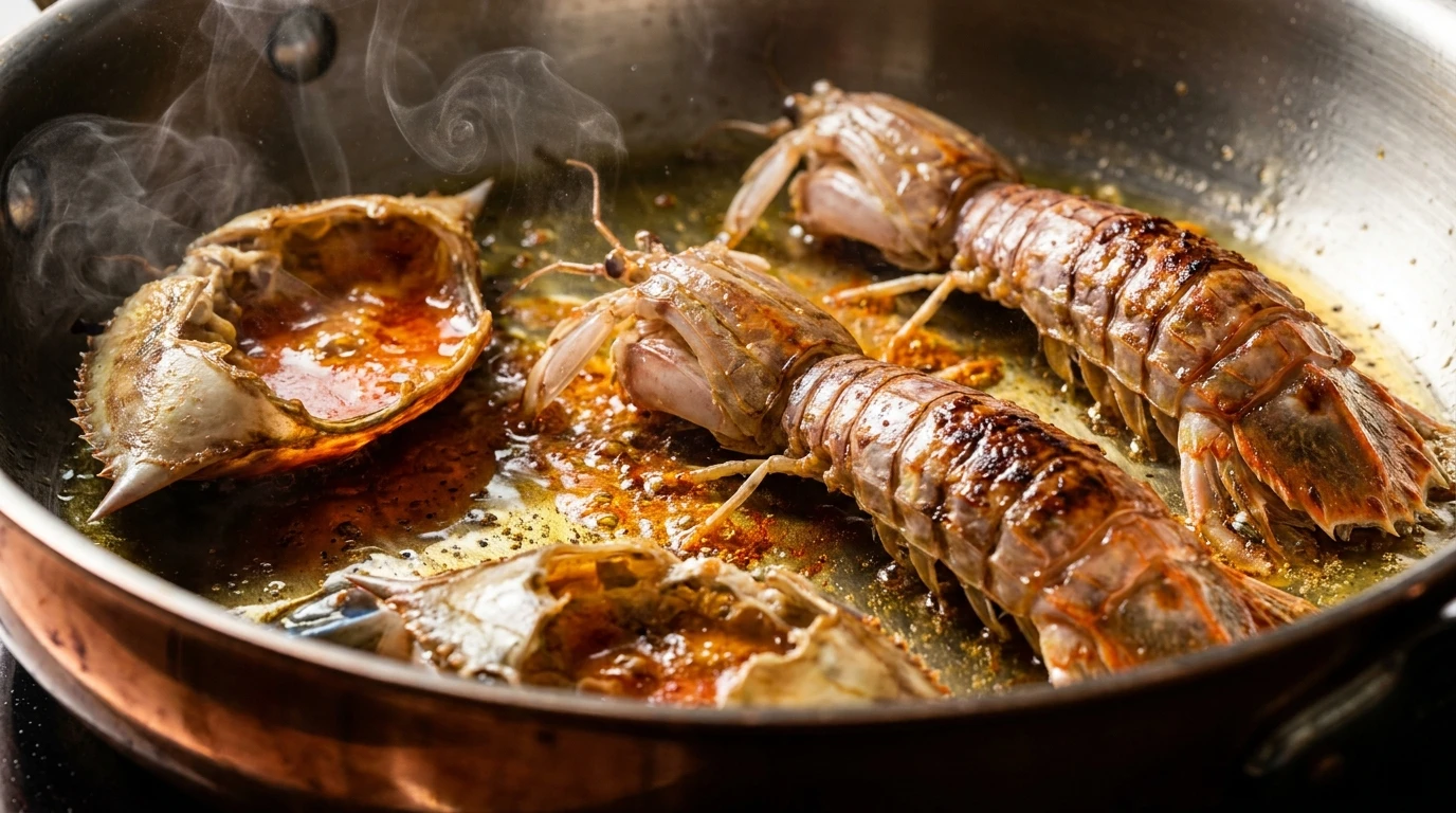 Receta de Arroz del Delta del Ebro con Anguila Braseada, Galeras de Lonja y Cangrejo Azul D.O.P. - Sellado Criogénico y Reacción de Maillard en Crustáceos Estuarinos