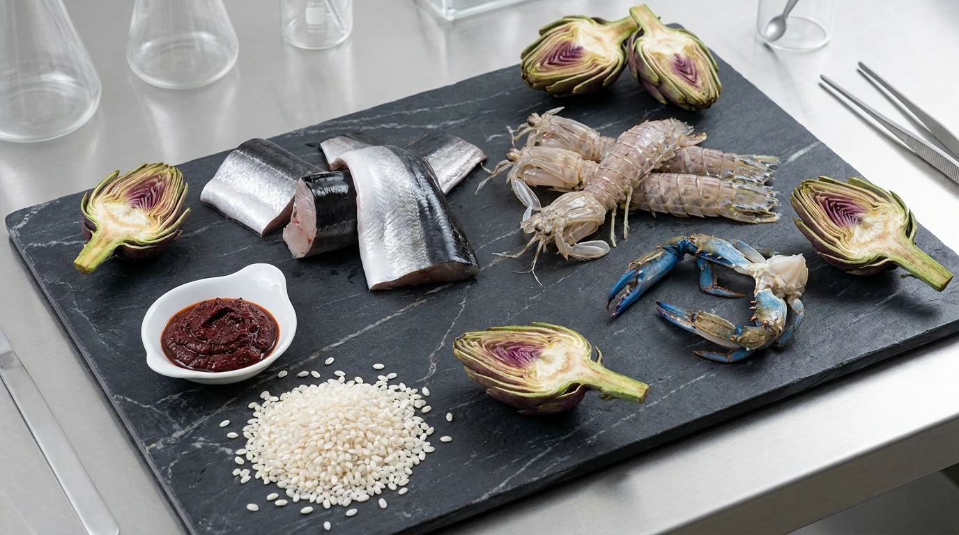 Receta de Arroz del Delta del Ebro con Anguila Braseada, Galeras de Lonja y Cangrejo Azul D.O.P. - Braseado y Lacado Coloidal de la Anguila del Delta
