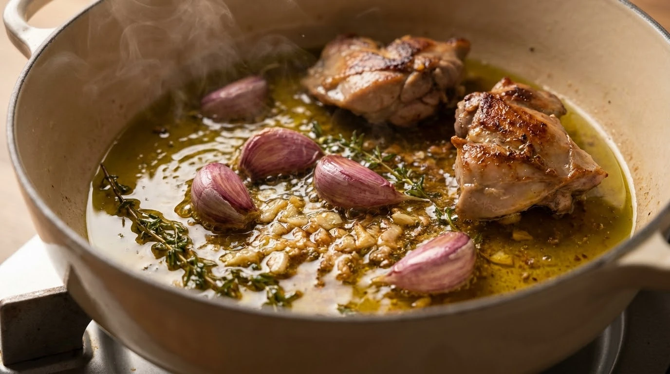 Receta de Conejo al Ajillo Canónica de Autor - Sellado Maillard de Alta Precisión y Fritura del Hígado