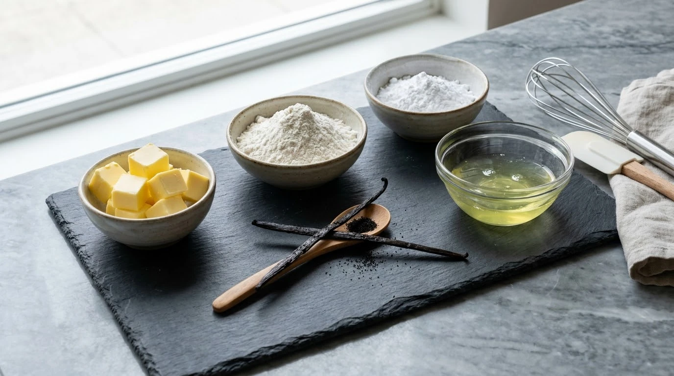 Receta de Lenguas de Gato Clásicas: Alta Pastelería, Termodinámica del Escudillado y Textura Quebradiza - Mise en Place y Acondicionamiento Térmico de Ingredientes