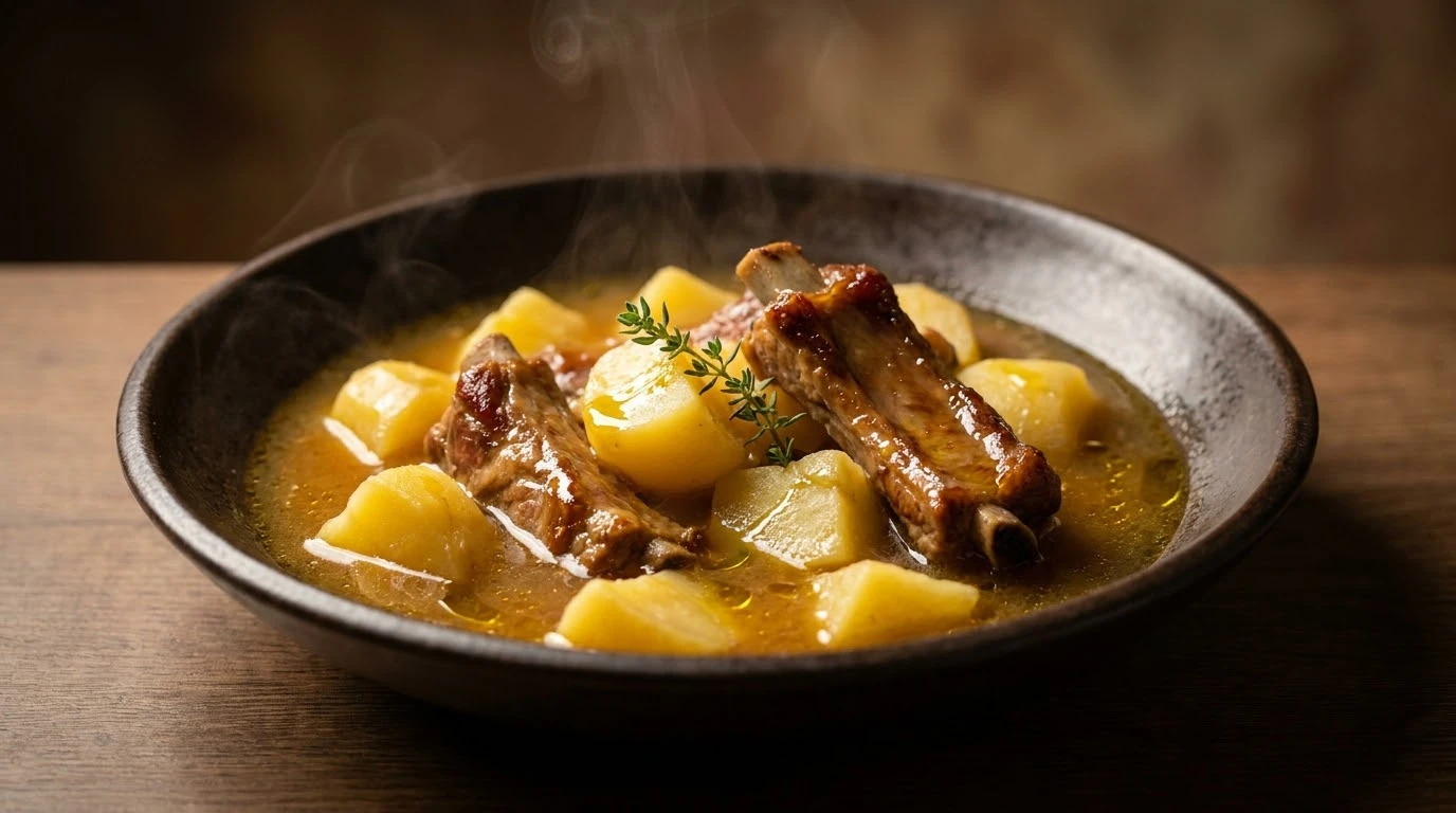 Receta de Guiso de Patatas con Costillas de Cerdo Ibérico: Maestría Termodinámica y Elogio a la Patata Nacional