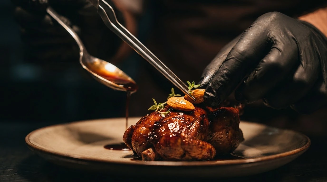 Receta de Pavo Guisado con Frutos Secos: Tradición de Alta Cocina, Almendra Marcona y Avellana de Reus - Elaboración de la Picada de Frutos Secos y Emulsión Natural