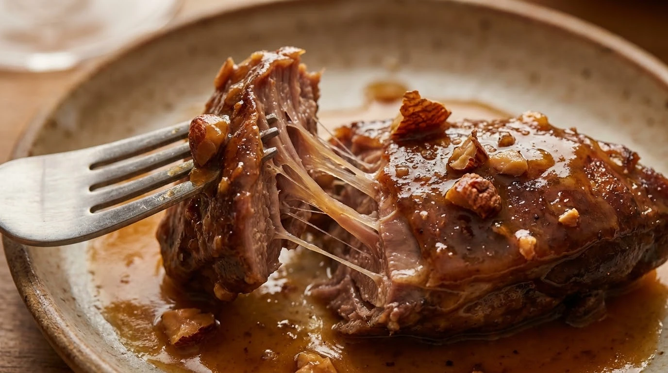 Receta de Pavo Guisado con Frutos Secos: Tradición de Alta Cocina, Almendra Marcona y Avellana de Reus - Reposo Madurativo, Salseado y Presentación de Autor