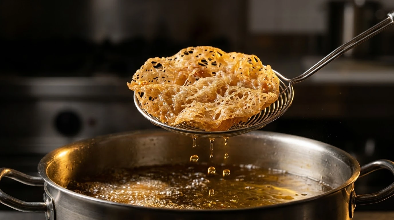 Receta de Tortillitas de Camarones: Reinvención de Ángel León y el Encaje Marino Sublime - Integración del Camarón y Termorregulación del Aceite