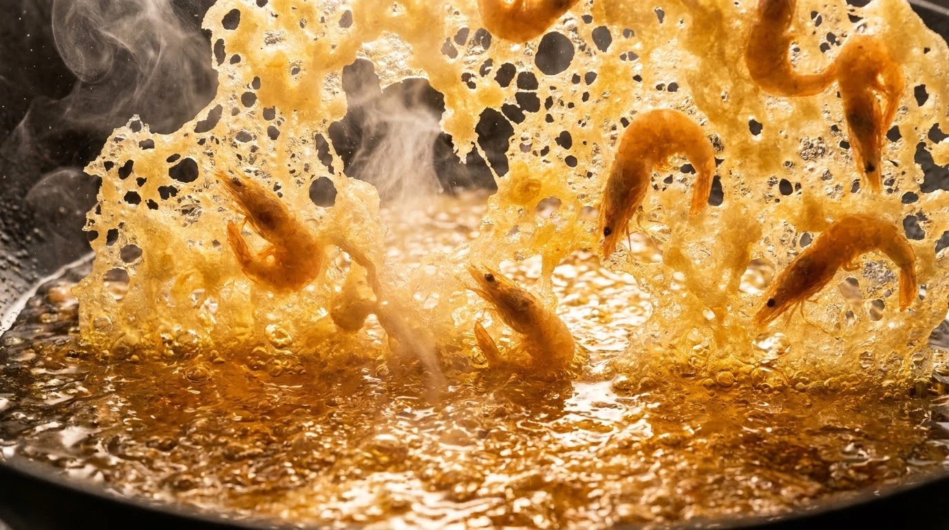 Receta de Tortillitas de Camarones: Reinvención de Ángel León y el Encaje Marino Sublime - Fritura por Cavitación y Expansión del Encaje
