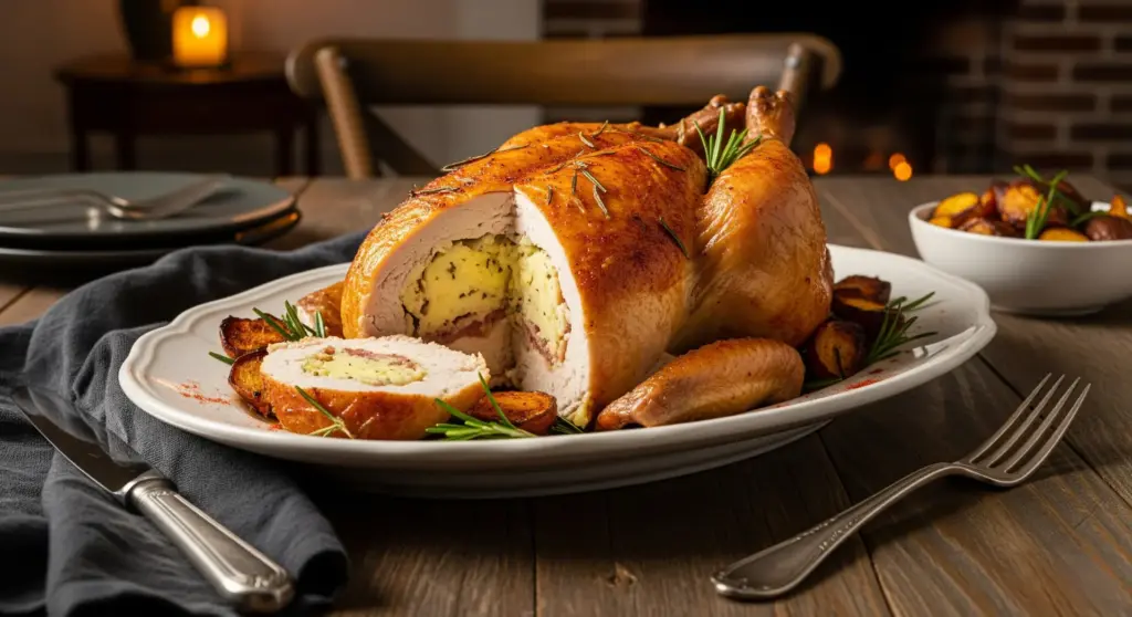 Pollo asado relleno con puré de patatas y bacon: la receta perfecta para el fin de semana