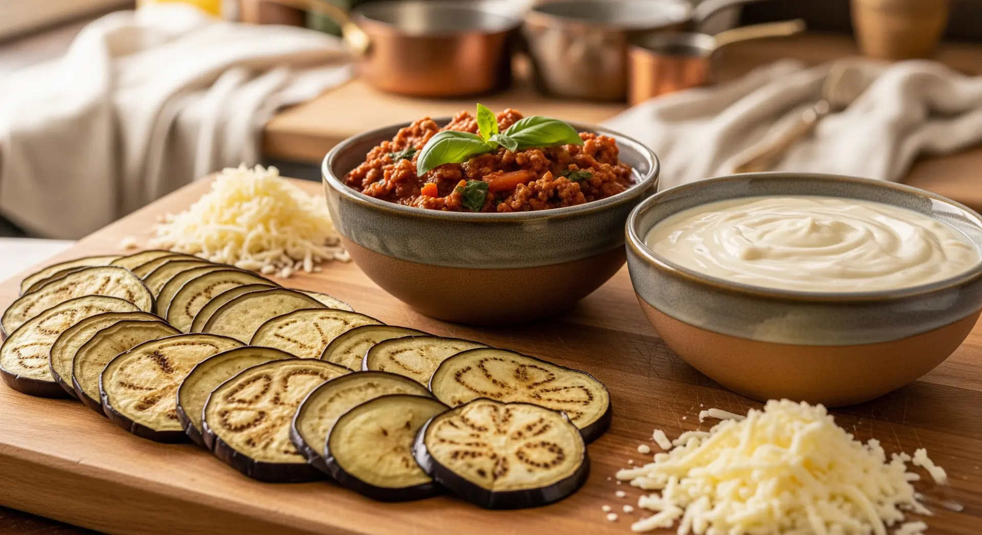 Ingredientes para una lasaña de berenjenas