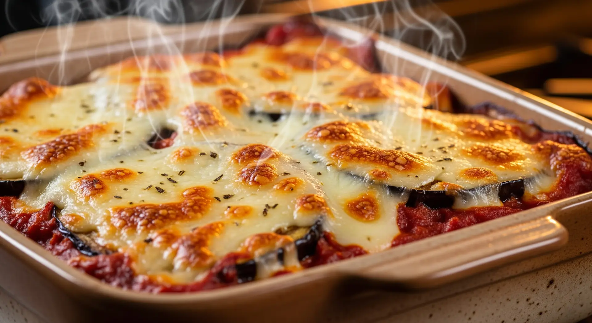 Lasaña de Berenjenas recién salida del horno