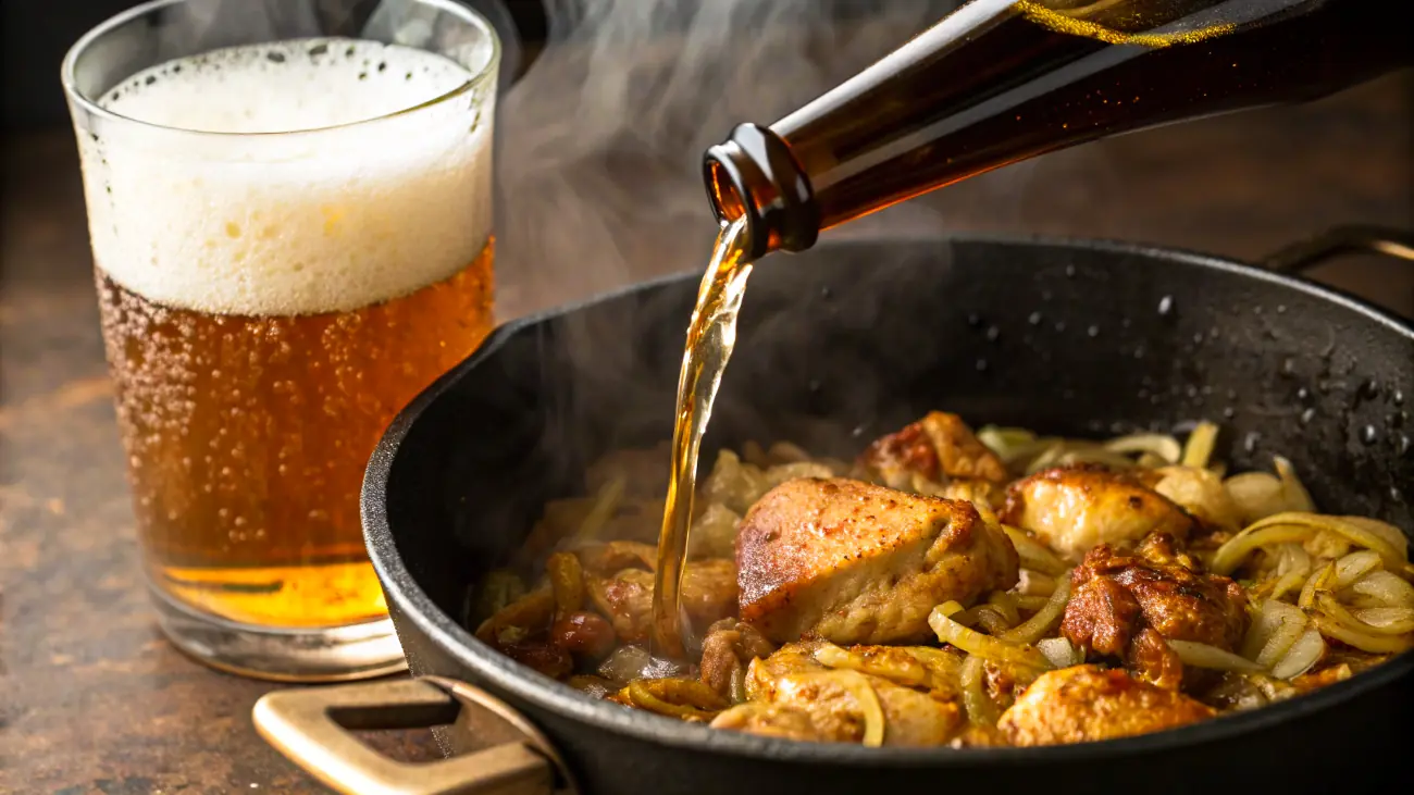 El desglasado del pollo a la cerveza