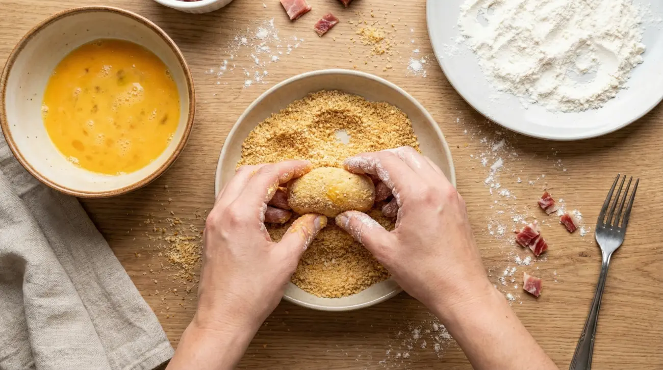 Croquetas de jamón ibérico: El rebozado